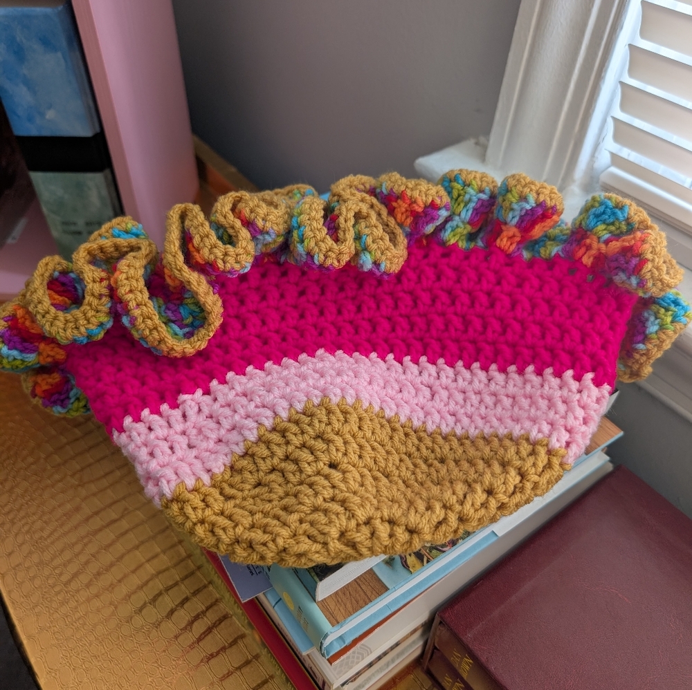 Handmade Colorful Crochet Ruffle Hat - Picture 2 of 3